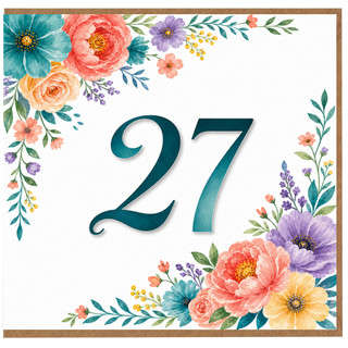 27th Birthday Card, Floral 27 Birthday Card