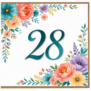 28th Birthday Card, Floral Number 28 Card