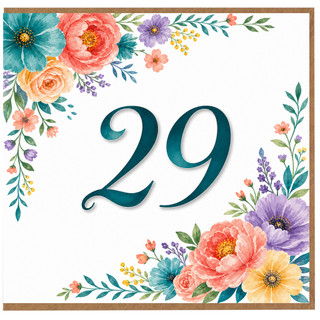 29th Birthday Card, Floral Number 29 Birthday Card