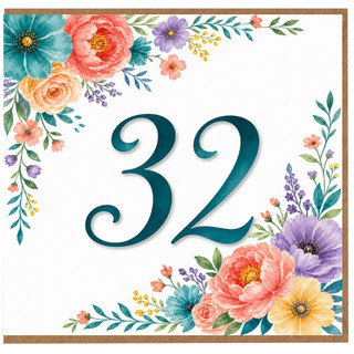 32nd Birthday Card, Floral Age 32 Birthday Card