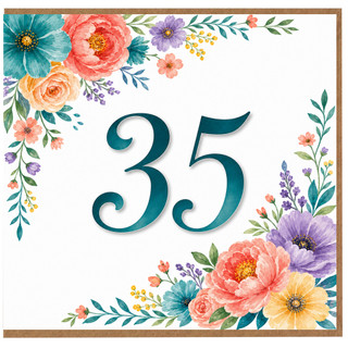 35th Birthday Card, Floral 35 Birthday Card for Her