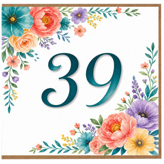 39th Birthday Card, Floral Number 39 Birthday Card