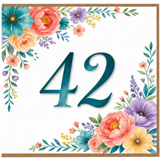 42nd Birthday Card, Floral Number 42 Birthday Card