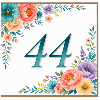 44th Birthday Card, Floral Number 44 Birthday Card