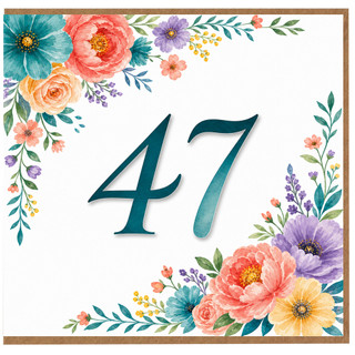47th Birthday Card, Floral Number 47 Card