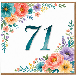 71st Birthday Card, Floral Number 71 Birthday Card