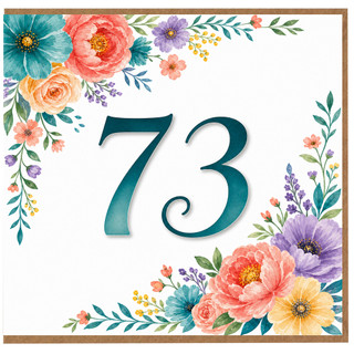 73rd Birthday Card, Floral Watercolour Number 73 Card