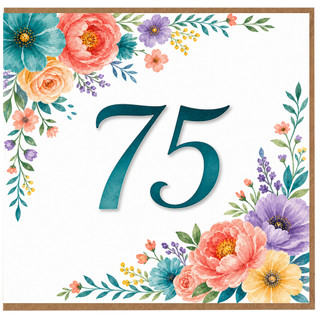 75th Birthday Card, Floral Number 75 Card