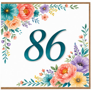 86th Birthday Card, Floral Watercolour Design