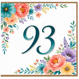 93rd Birthday Card, Floral Number 93 Birthday Card