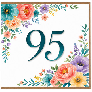 95th Birthday Card, Floral Number 95 Card