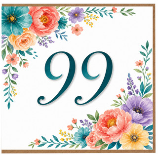 99th Birthday Card, Floral Number 99 Card