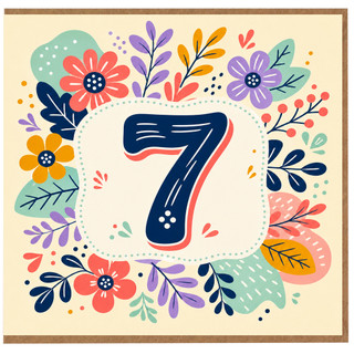 7th Birthday Card, Floral Number 7 Card