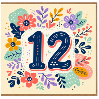 12th Birthday Card, Floral Number 12 Greeting Card