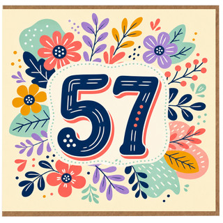 57th Birthday Card, Floral Number 57 Greeting Card