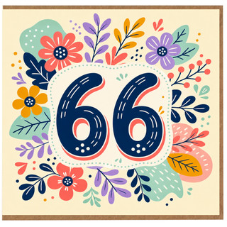 66th Birthday Card, Floral Number 66 Card