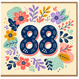 88th Birthday Card, Floral Number 88 Greeting Card