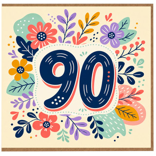 90th Birthday Card, Colourful Floral Celebration Card