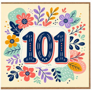 101st Birthday Card, Floral Number 101 Birthday Card