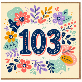 103rd Birthday Card, Floral 103 Birthday Card