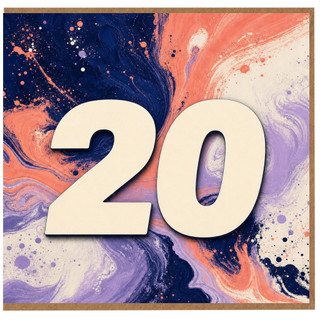 20th Birthday Card, Bold Number 20 Abstract Paint Splash Design