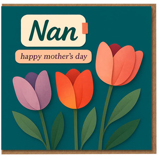 Nan Mother’s Day Card - Tulip Floral Design - Happy Mother’s Day Greeting Card for Nan - Elegant Floral with Envelope