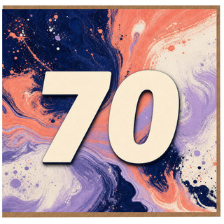 70th Birthday Card, Abstract Paint Swirl Design
