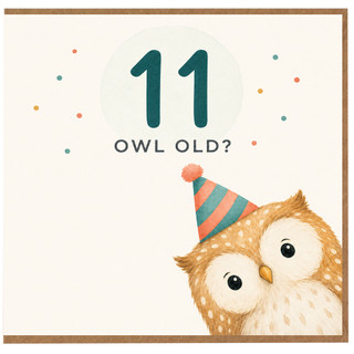 11th Birthday Card, Cute Owl Birthday Card, 11 Owl Old?