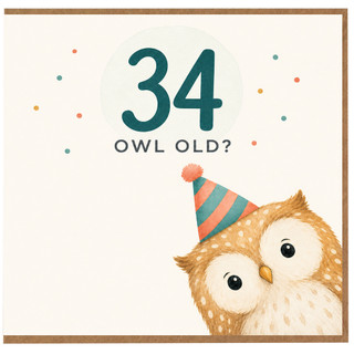 34th Birthday Card, Funny Owl Birthday Card, 34 Owl Old?