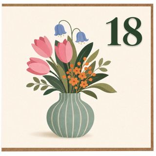 18th Birthday Card, Floral Vase Design