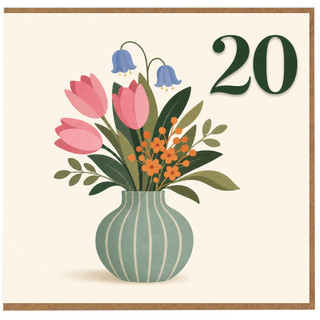 20th Birthday Card, Floral Vase Design
