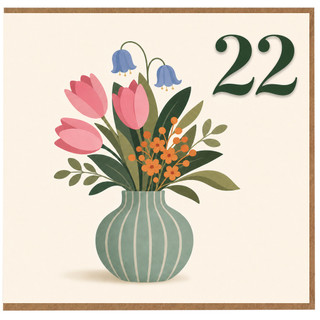 22nd Birthday Card, Floral Bouquet Design for 22 Year Old