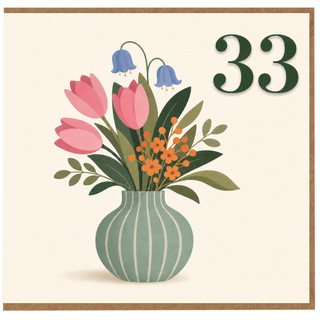 33rd Birthday Card, Floral Vase Design