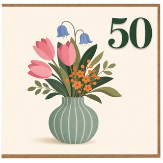 50th Birthday Card, Floral Vase Design
