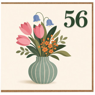 56th Birthday Card, Floral Vase Design