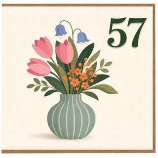 57th Birthday Card, Floral Vase Design