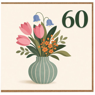 60th Birthday Card, Floral Vase Design