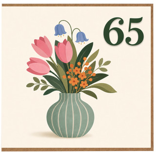 65th Birthday Card, Floral Bouquet in Vase