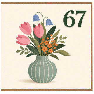 67th Birthday Card, Floral Vase Design Birthday Card