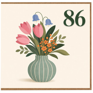 86th Birthday Card, Floral Vase Design