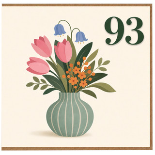 93rd Birthday Card, Floral Vase Design