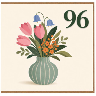 96th Birthday Card, Floral Vase Design
