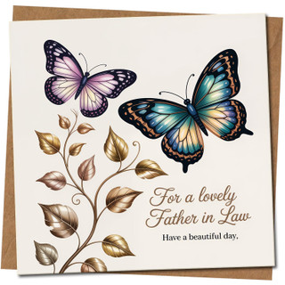 Father-in-Law Birthday Card - Elegant Butterflies Design - For a Lovely Father in Law - 145mm x 145mm Square Greeting Card, Includes Kraft Envelope