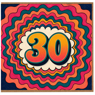30th Birthday Card, Retro Wavy Number 30 Card