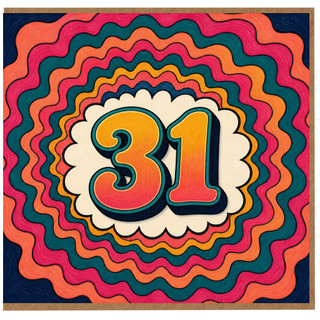 31st Birthday Card, Retro Colourful Number 31 Card