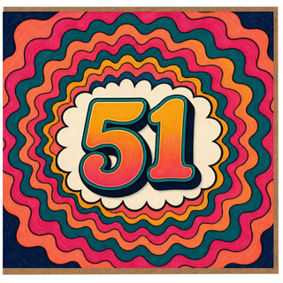 51st Birthday Card, Colourful Retro 51 Design