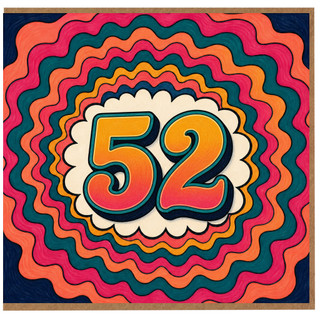 52nd Birthday Card, Retro Colourful Number 52 Card