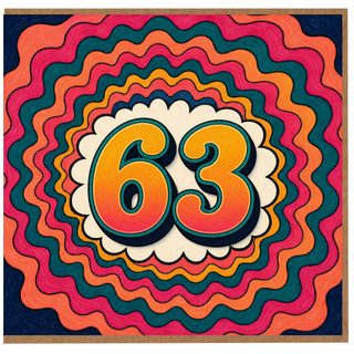 63rd Birthday Card, Retro Colourful Wavy Number 63 Card
