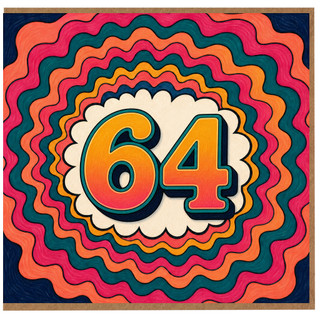 64th Birthday Card, Retro Colourful Number 64 Card