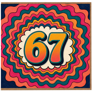 67th Birthday Card, Colourful Retro Style Number 67 Card